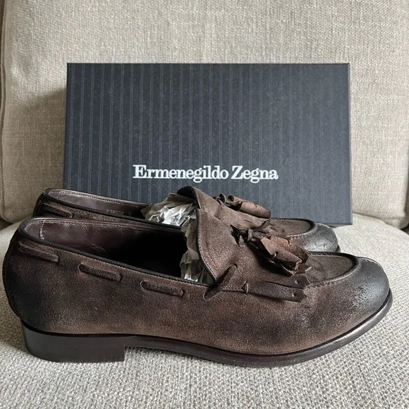 Ermenegildo Zegna brown loafers suede sz10